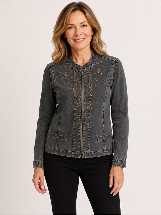 Chico's Jackets & Blazers - Chico's Washed Denim Jacket with Stud Detail Cotton Distressed Sz XL